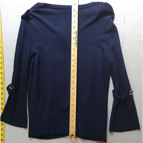 Anne Klein Cardigan Medium Navy Button Up Half Sleeve Sweater Career Office - Picture 6 of 9